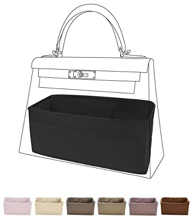 DGAZ Handtaschen Organizer Einsatz, Seide Innentasche für Hermes Kelly Pochette/Mini II/20/25/28/32/35/40 Taschen, Leicht Organizer Innentaschen (Schwarz, KL28)
