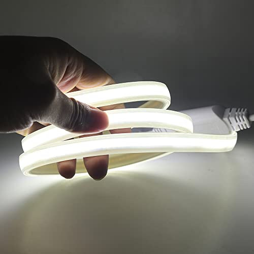 HEGEHE Flexible Tira de LED COB 220V con Cable de Alimentación, 288 LED/m Luz de Cuerda de Alto Brillo, Cada Corte de 50cm, IP65 Impermeable (20m, Blanco Frio)