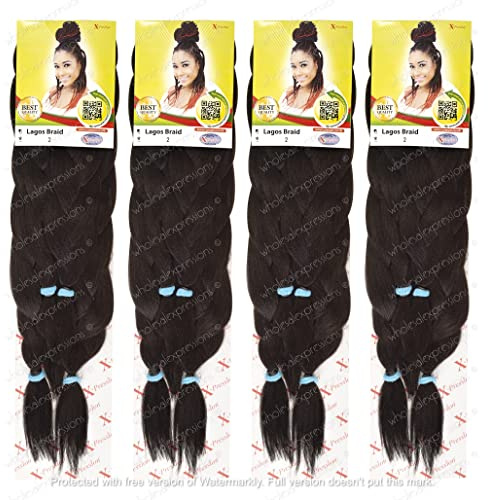 4 PACK XPRESSION LAGOS BRAID Pre-Pulled Hair Extension,36″ & 44″ Pack, (Colour 2 Dark Brown)