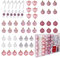 Christmas Hanging Ornaments Balls, 60 Packs, Pink and Silver Christmas Decorations Balls Canes Candy Love Design, for Christmas Tree Ornaments, Holiday Party, Shatterproof Hanging Ball