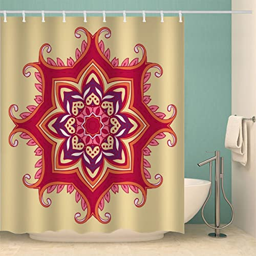 MOXINO Mandala Duschvorhang Anti-Schimmel 120x180 cm Polyester Stoff Textil Waschbar Badewanne Badvorhang 3D Blumen Boho Retro Shower Curtain Wasserdicht Badezimmer Vorhänge mit 12 Haken