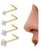 Diamday 20G 4Pcs Piercing Nez Anneaux L Forme Acier Inoxydable Nostril Piercing Set Hypoallergénique Tire Bouchon Nez Anneaux Corps Bijoux pour Femmes Hommes 1.5mm 2mm 2.5mm 3mm Or