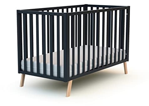 AT4 - Babybett Holz 60x120 CONFORT Graphitgrau| 125,5 x 64 x 81,5 cm |Kinderbett | Gitterbett mit Lattenrost 3 Stufen Höhenverstellbar |Bett umbaubar zum Juniorbett