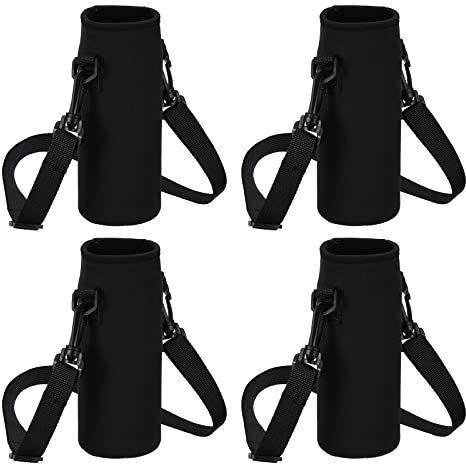 PATIKIL 67mmx185mm Water Bottle Sling Bag, 4 Pack Neoprene Portable Insulated Bottle Holder Carrier with Adjustable Shoulder Strap, Black