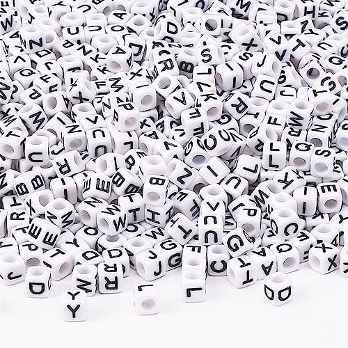 Augshy 1400pcs Square Acrylic Alphabet Beads Bracelet A-Z Cube Letters Beads for Bracelets Necklaces Phone Lanyard Making with 1 Roll 10M Crystal String Cord for Jewelry Making(6mm)