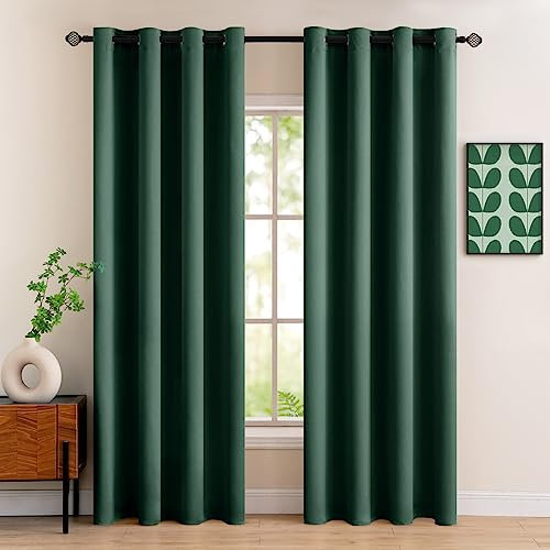 MIULEE Tende Oscuranti per Interni 2 Pezzi, Tenda Verde Scuro Moderna per Soggiorno, Tenda Oscurante Finestra Camera da Letto Salotto, Tende Termiche Isolanti per Interni con Anelli, 2x 140x260 CM