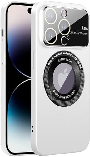 Dqtaoply Magnetic For iPhone 14 Pro Case, Window Glass Lens Camera Protector Women Men Shockproof Cases Hard Slim Matte Cover for iPhone 14 Pro - White