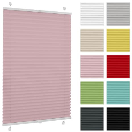 Plissee ohne Bohren 75 cm x 230 cm - Rosa - Plissee Klemmfix, Rollos für Fenster ohne Bohren, Jalousien Fenster für innen, Raffrollo, Fensterplissee