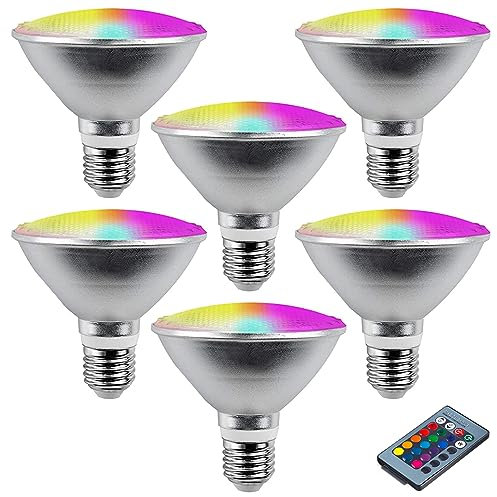 TPMAFF 6er-Pack PAR30-Flutlicht-Glühbirne, 20 Watt, LED/COB, dimmbar, RGB-Farbwechsel, Strahler-Glühbirne, mit Fernbedienung, 85–265 V Wechselstrom, IP65, E27-Sockel, Par30-Kurzhals-LED-Glühbirne