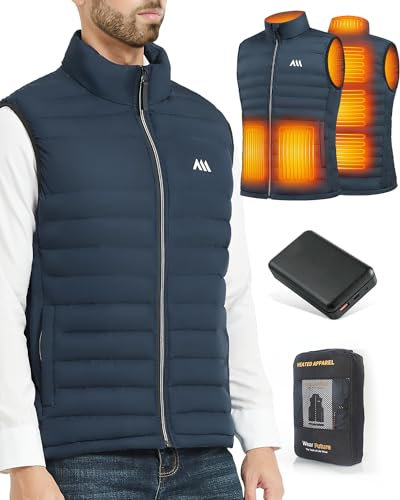 Gilet chauffant homme avec batterie externe incluse - Veste chauffante Ultra léger sans manche electrique avec 6 zones de chaleur (FR/ES, Alpha/lettres, XL, Taille normale, Taille normale)