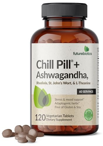 Futurebiotics Chill Pill + Ashwagandha, Rhodiola, St. John’s Wort, & L-Theanine - Non-GMO, 120 Vegetarian Tablets