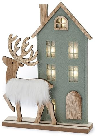 Mopec NW22 Casa Fieltro Verde y Reno de Madera con Led 25cm.