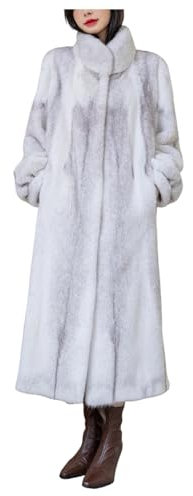 UNeedVog Frauen Faux Pelzmantel Langer Standkragen Weiße Knopf Down Plüschjacke Winter Leichtes Pelziges