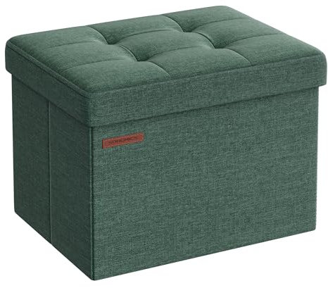 SONGMICS Sitzhocker mit Stauraum, kleine klappbare Sitzbank, 31 x 41 cm Fußbank, Aufbewahrungsbox, bis 130 kg belastbar, für Wohnzimmer Schlafzimmer Schlafsaal, vintagegrün LSF102C01