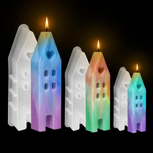 EPODA Silikonformen GießFormen Haus, Silikonform Haus Beton, Epoxidharz Formen Silikon, Silikon GießForm HäUser, Kerzenformen Zum GießEn (3pcs)