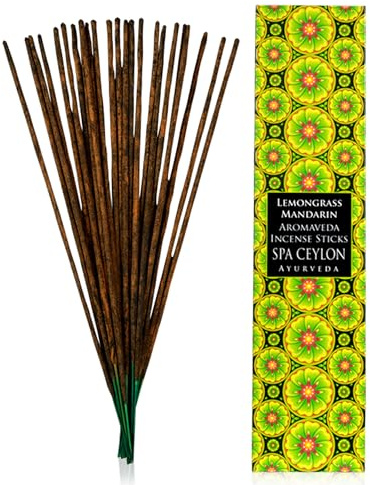 SPA CEYLON Lemongrass & Mandarin Aromaveda Incense Sticks, 30 Stück ayurvedische Räucherstäbchen mit Zitronengras und Mandarine, erfrischend und stimmungsaufhellend