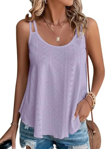 Damen Tank Top Sommer Spaghetti Cami Blusen Tops Oberteile Ärmellose Camisole Shirt Lila M