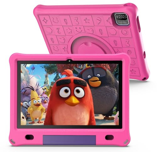 PRITOM 10 Inch Android 12 Tablet for Kids, 3GB+64GB, 6000Mah, Pre-Installed Kids Software IWAWa, Control Learning Game Education Apps, WiFi Tablet with Child-Safe Case(Pink)
