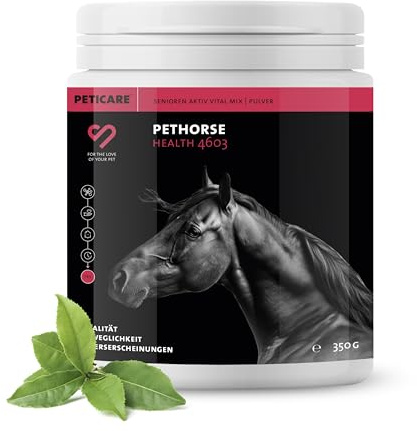 Peticare Senior Vital-Mix Pulver für Pferde | Fördert Vitalität & Beweglichkeit im Alter | Pflanzliche Inhaltsstoffe, mit L-Leucin, MSM | Für Senioren-Pferde & ältere Ponys | petHorse Health 4603