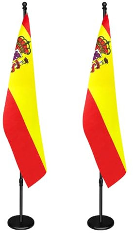 Mástil de bandera de interior con base, 200 cm-252 cm elevado y bajado para ajustar la altura, la base añade peso, los mástiles giran 360 grados, 90 x 150 cm, bandera de España. Adecuado para oficina,