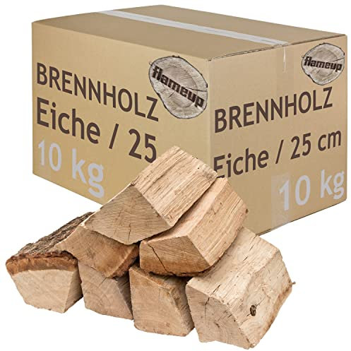 Brennholz Kaminholz Holz Eiche 10 kg Für Ofen und Kamin Kaminofen Feuerschale Grill Feuerholz Holzscheite Wood 25 cm kammergetrocknet flameup