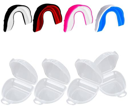 Niaciswe Sport Mundschutz Boxen 4 Stück Mundschutz Boxen Premium Mundschutz Zahnschutz Kampfsport Sport Mundschutz Hockey Sport Zahnschutz Mundschutz Zahnschutz mit Transparentem Tragbar Hygienebox