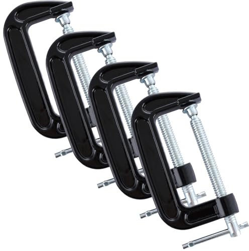 ASelected Juego de 4 abrazaderas G de 4 pulgadas (105 mm) de alta resistencia, resistencia industrial, juego de abrazaderas C para carpintería, soldadura, construcción, reparación de automóviles,