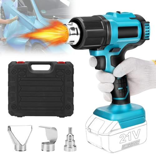 WingFly Pistola ad Aria Calda, Pistola Termica Compatibile con Makita 18 V Batteria, 3 Ugelli, 2 Impostazioni di Temperatura, max 550 °C, per Saldatura, Asciugatura, Fai da te, Vernice
