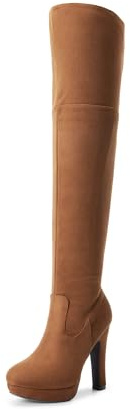 DREAM PAIRS Women's Platform Over the Knee Boots,Brown,7.5