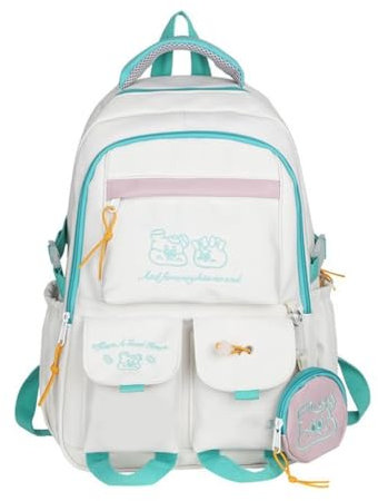 FUXIU Praktische Schultasche und Reiserucksack, lässiger Laptop-Rucksack, Tagesrucksack, Büchertasche, geeignet für Studenten, Teenager, weiß