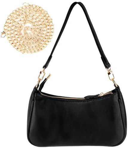 GWAWG PU-Leder-Umhängetasche für Damen, Clutch-Handtaschen mit Kette, Schultertasche für Damen, kleine Umhängetasche mit Reißverschluss, weiß, 26 x 7 x 15 cm (black)