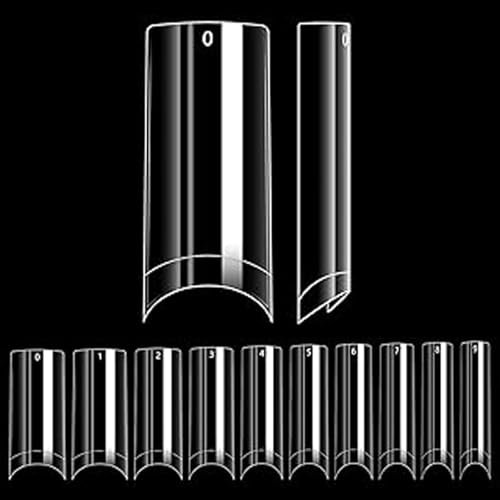 Adonafy Clear Acrylic Nail Tips: 240 Pcs Nail Tips for Acrylic Extensions for Women Girls - No C Curve Square Tips for Salon Home Manicure - 10 Sizes