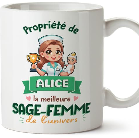 Mugffins Tasses Personnalisables pour SAGE-FEMME femme - En Français - Cadeau Personalisé- Propriété de - 11 oz / 330 ml