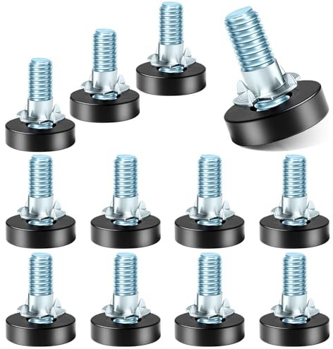WAFJAMF Möbelfüße mit T-Nut, 6,35 mm Gewinde, 12 Stück, verstellbare Nivellierfüße, Gewindeschraube, Tischbein-Nivellierfüße für Schreibtisch, Stühle, Schränke (mit T-Nut, 1/4-Zoll-20 UNC-Gewinde)
