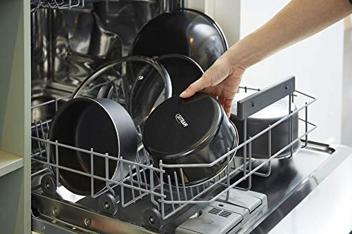 Sitram 716939 Batterie de Cuisine Alu Revêtement Sain en Céramique effet pierre, Coloris vert - 7 Pièces : 3 Poêles Ø20,24,28 cm + 3 Casseroles Ø16,18,20 cm + manche amovible, Tous feux dont induction