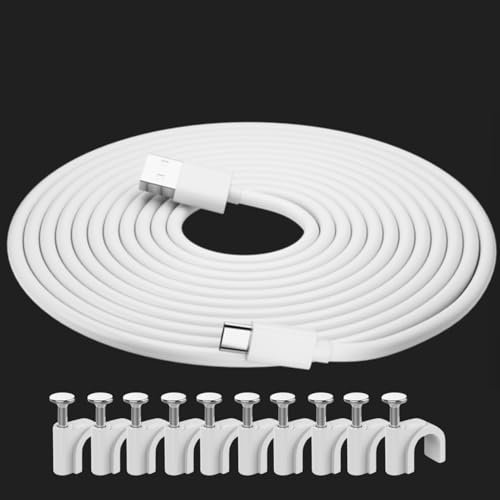 pluX 10 m Micro-USB-Kabel für WyzeCam, USB-A auf Micro-USB-Stromkabel für Ringkamera (2. Generation), Verlängerungskabel für Xiaomi Mi 360°-Kamera/YI/Cloud/Nest/Furbo Dog Cam, 10 Stück Kabelclip
