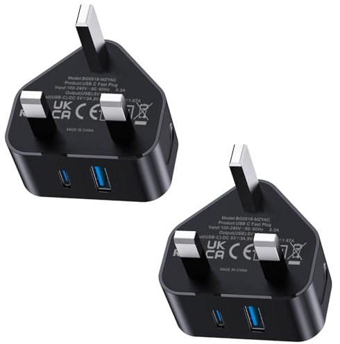 USB C Plug Fast Charge,2 Pack 20W USB and C Fast Charger Plug UK Dual Port USBC Power Adapter +USB Mains Wall Charger Type C Charging Plug for iPhone 16 16 Pro 15 14 13 12 11 Pro Max XS XR SE, iPad