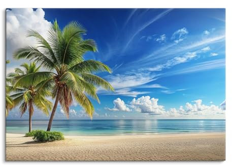 Paul Sinus Wandbild Traumstrand mit Palmen 100x70cm – Exotisches Küstenpanorama für Urlaubsfeeling zu Hause