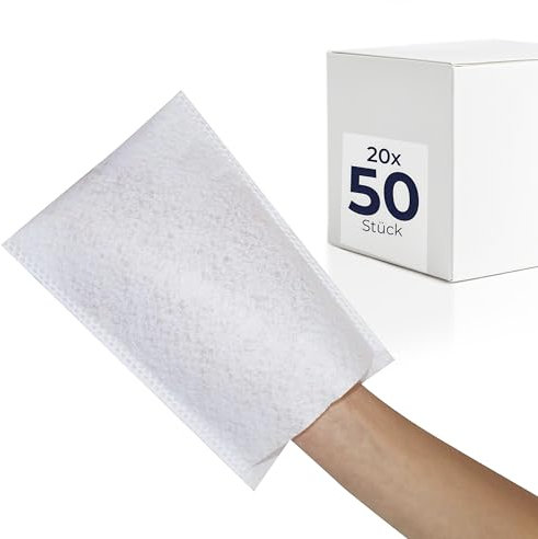 parahealth HaseMed Einmal-Waschhandschuhe (15x22 cm), 20x50 Stück | Hygienische & weiche Einmal-Waschhandschuhe für die Körper- & Intimpflege | Hautfreundlich & saugstark aus reißfestem Vliesstoff