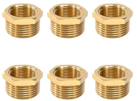 Raccord de Tuyau Fileté, 6 Pièces 1 Mâle à 3/4 Femelle Raccords Réducteur, Raccord Fileté en Laiton, Connecteur de Réduction pour Eau, Gaz, Huile, Jardin