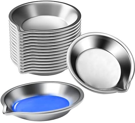 Paint Makeup Mixing Palette, 16 Pcs Stainless Steel Small Round Makeup Metal Mixing Paint Tray Palette with Mouth for Pigment