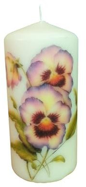 Pansy in lila Spring Flowers Wax Pillar Candle Beautiful Decorative unscented scentless Handcrafted Floral Design Home Display Decor