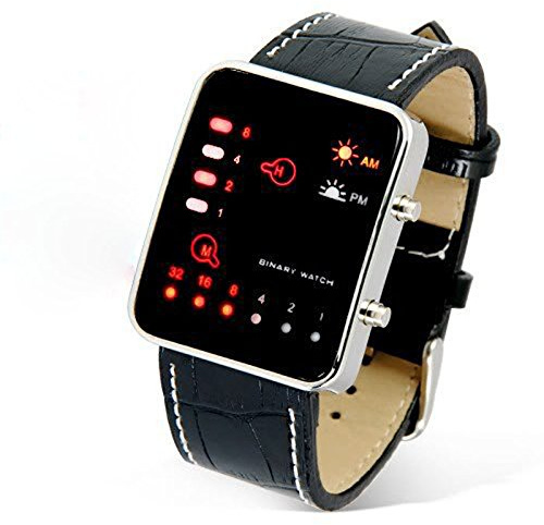 Orologio da polso digitale da uomo, in pelle, sportivo, sportivo, da uomo, rosso binario, Nero , misura unica