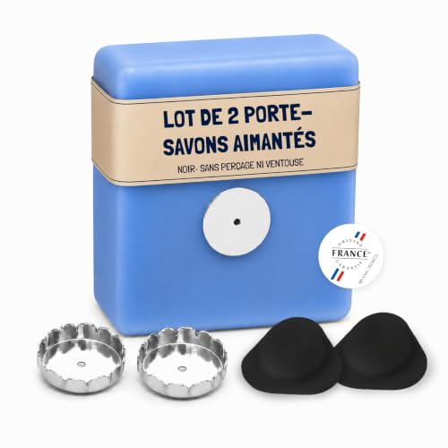[EHOP] Pack de 2 jaboneras magnéticas fijas | Negro | Diseño y fijación Potente sin perforación ni Ventosa | Jabón sólido | Diseño francés