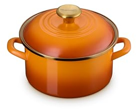 Le Creuset Enamel on Steel Traditional Stockpot, 3.8 qt., Persimmon with Gold Accents