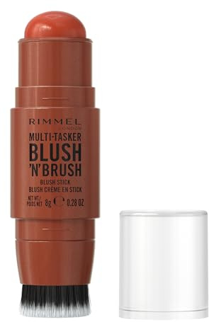 Rimmel Multi-Tasker Blush’N’Brush Stick con Pennello Integrato | Colore modulabile, pennello integrato, applicazione scorrevole, formula vegana cream-to-powder, waterproof, finish uniforme.