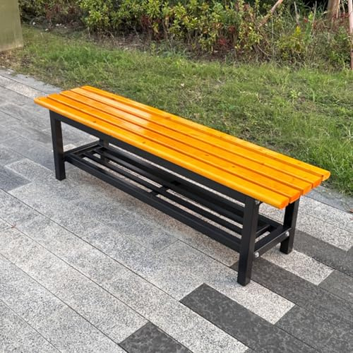 AllWeather Outdoor-Bank aus Metall mit Lattenrost aus Kiefernholz, rückenfrei, für 23 Personen, 500 kg Kapazität, Gelb, 199,9 x 37,1 x 45 cm
