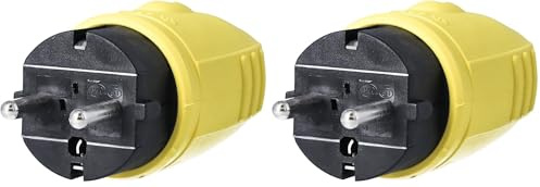 as - Schwabe Gummistecker Schutzkontaktstecker mit doppeltem Schutzkontakt, Leitungen bis max. 2,5mm² - für den Außenbereich geeignet, 230V, 16A, IP44, Gelb, Made in Germany, 62403 (Packung mit 2)