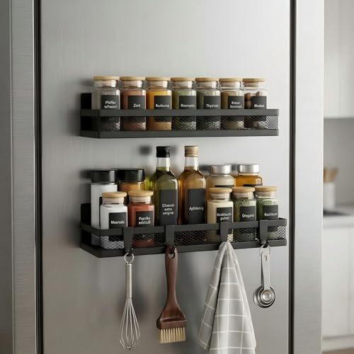 Cong.Lai Magnetisches Gewürzregal für Kühlschrank: 2 Pack Magnetregal, 1 große und 1 kleine Regale | Magnetisches Kühlschrankregal Platzsparende Küchenorganisation
