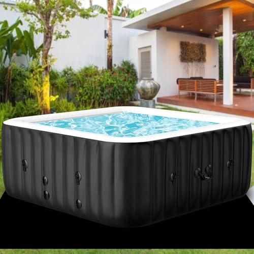 Whirlpool Outdoor Aufblasbar 4-6 Personen 185x185x63.5cm Hot Tub badewanne aufblasbar Jacuzzi Mit LuftdüSen, Isoliertem Deckel, Matte Und Heizungspumpe In-Outdoor SPA Pool Kreisen (Quadrat)